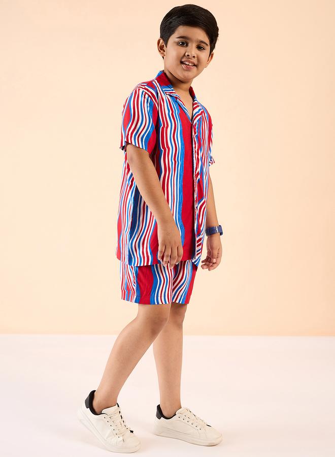 ستايلو بج طقم قميص وشورت بطبعة خطوط وياقة ستايلو باغ - Image 4