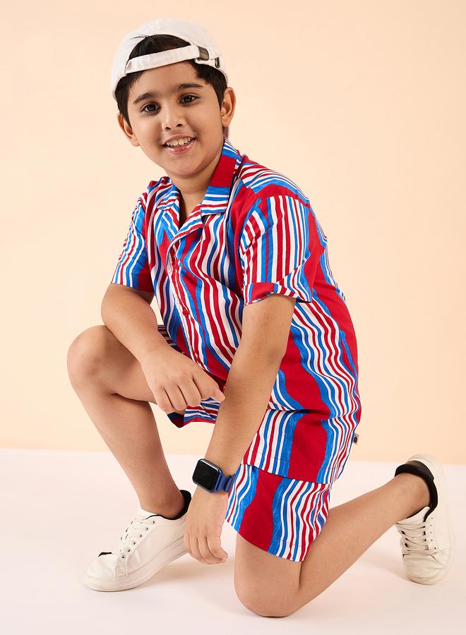 ستايلو بج طقم قميص وشورت بطبعة خطوط وياقة ستايلو باغ - Image 2