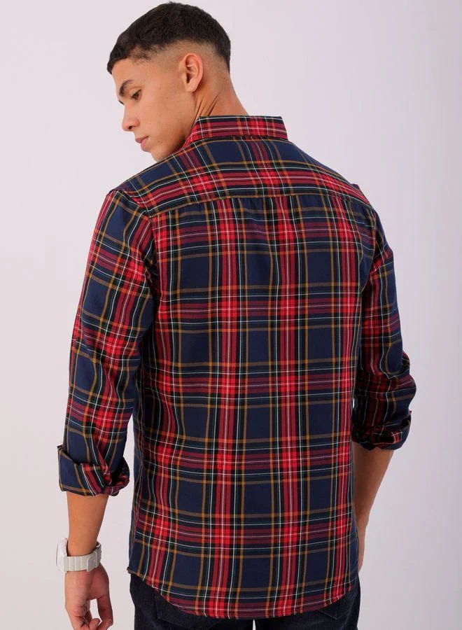 ذا انديان كراج كو Men Slim Fit Checkered Full Sleeves Cutaway Collar Casual Shirt