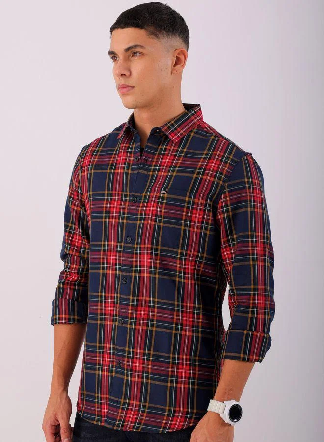 ذا انديان كراج كو Men Slim Fit Checkered Full Sleeves Cutaway Collar Casual Shirt