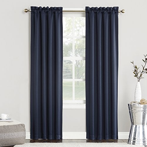 Sun Zero Easton Energy Saving Blackout Rod Pocket Curtain Panel 40 x 63 Navy Blue - Image 1