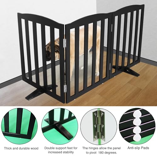 ZJSF Foldable Freestanding Indoor Dog Gate for House Wood Long Pet Gates Dog Fence for Stairs Puppy Gates for Hallways, Puppy Gate,Support Feet Included, Black, 24 "Height-3 Panels - Image 5