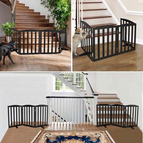 ZJSF Foldable Freestanding Indoor Dog Gate for House Wood Long Pet Gates Dog Fence for Stairs Puppy Gates for Hallways, Puppy Gate,Support Feet Included, Black, 24 "Height-3 Panels - Image 3