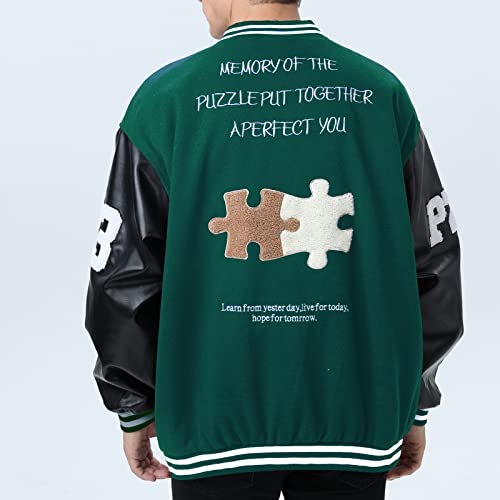 Moshtashio Mens Varsity College Jacket Mens Baseball Bomber Jacket Vintage Sweatshirt Casual Unisex Streetwear Coats with Patch (1 Green, XX-Large) - Image 2