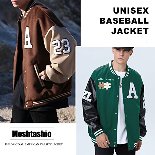 Moshtashio Mens Varsity College Jacket Mens Baseball Bomber Jacket Vintage Sweatshirt Casual Unisex Streetwear Coats with Patch (1 Green, XX-Large) - Image 3