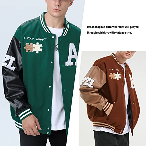 Moshtashio Mens Varsity College Jacket Mens Baseball Bomber Jacket Vintage Sweatshirt Casual Unisex Streetwear Coats with Patch (1 Green, XX-Large) - Image 5