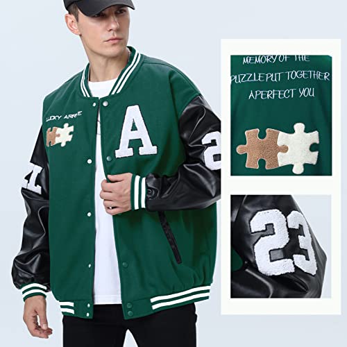 Moshtashio Mens Varsity College Jacket Mens Baseball Bomber Jacket Vintage Sweatshirt Casual Unisex Streetwear Coats with Patch (1 Green, XX-Large) - Image 4