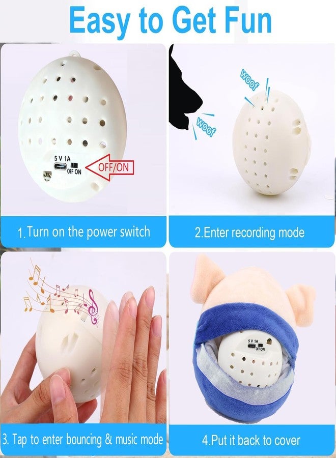 Interactive Dog Toys, Jumping Squeaky Dog Toys with Recording and Music Modes, Dog Toys to Keep Them Busy, Dog Birthday Plush Dog Toy, Rechargeable Interactive Dog Ball, Pet Toys for Dogs (Blue Pig) - Image 5