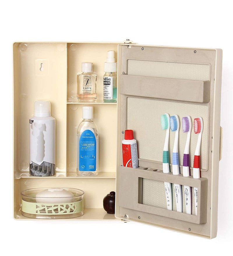 Generic Bathroom Storage Cabinet with Mirror Ivory Colour 12 inches Width 16 inches Height 4 inches deep  - Image 3