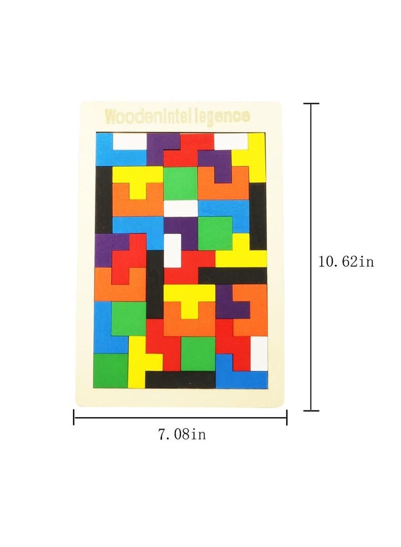 Little Sunshine Wooden Blocks Puzzle Brain Teasers Toy Tangram Jigsaw Intelligence Colorful 3D Russian Blocks Game STEM Montessori Educational Gift for Kids (40 Pcs)  - Image 4