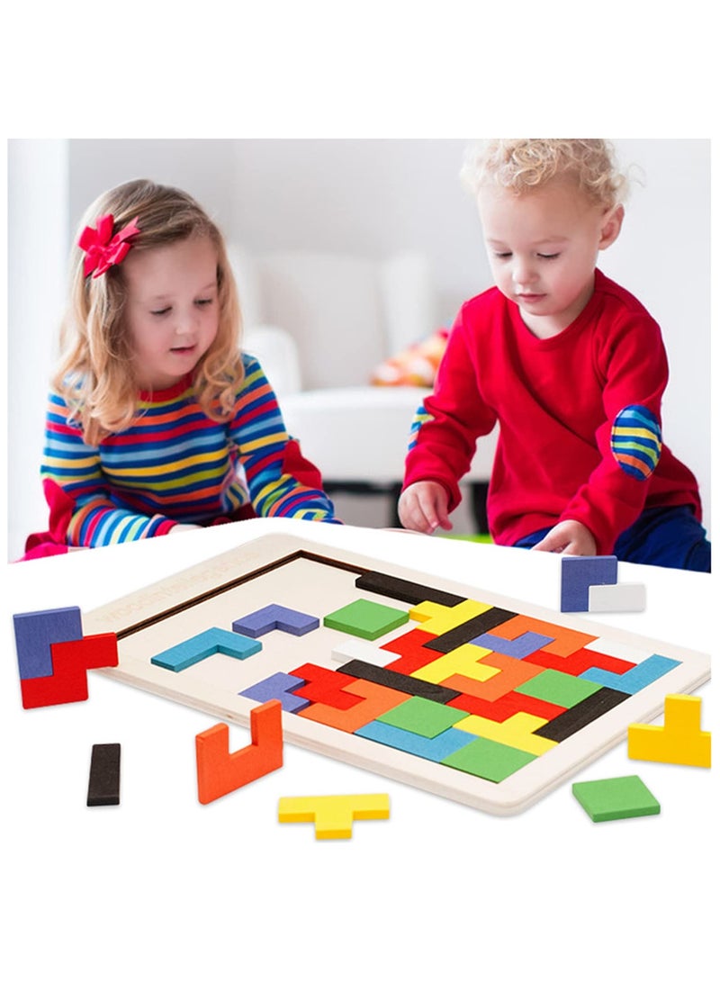 Little Sunshine Wooden Blocks Puzzle Brain Teasers Toy Tangram Jigsaw Intelligence Colorful 3D Russian Blocks Game STEM Montessori Educational Gift for Kids (40 Pcs)  - Image 2
