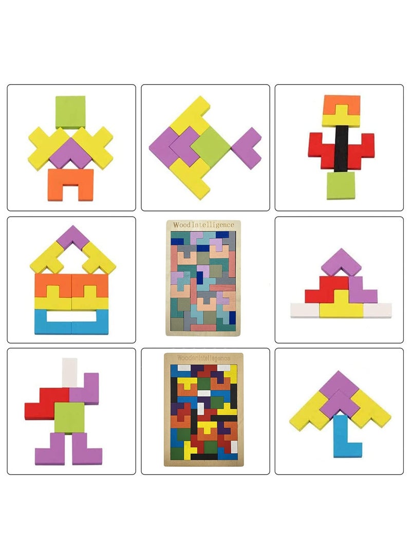 Little Sunshine Wooden Blocks Puzzle Brain Teasers Toy Tangram Jigsaw Intelligence Colorful 3D Russian Blocks Game STEM Montessori Educational Gift for Kids (40 Pcs)  - Image 5