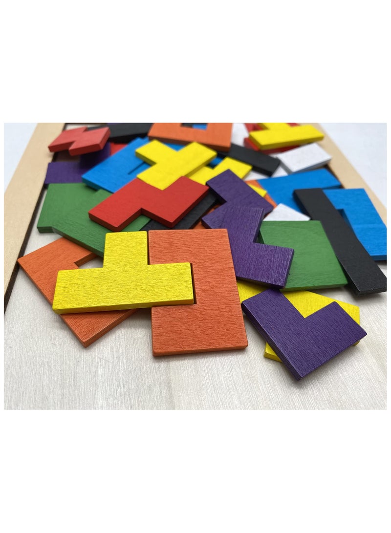 Little Sunshine Wooden Blocks Puzzle Brain Teasers Toy Tangram Jigsaw Intelligence Colorful 3D Russian Blocks Game STEM Montessori Educational Gift for Kids (40 Pcs)  - Image 3