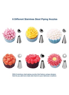 Generic Silicone Pastry Piping Bag Set with 6 Pcs Stainless Steel Tips, Reusable Cake Decorating Tool - Icing Nozzles & Cream Bag Kit for Frosting & Dessert Decoration  - Image 5