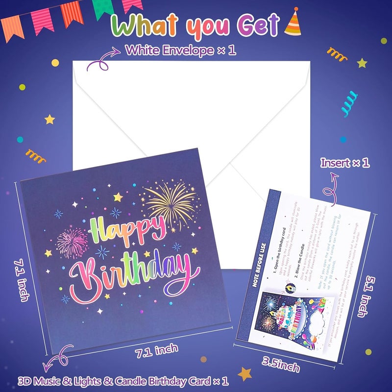 HYRAINBOW Birthday Cards with MUSIC & LIGHTS & BLOWABLE CANDLE Pop up Happy Birthday Card, Birthday Gifts for Women Men Husband Wife Sister Friends Kids-Navy Blue - Image 5