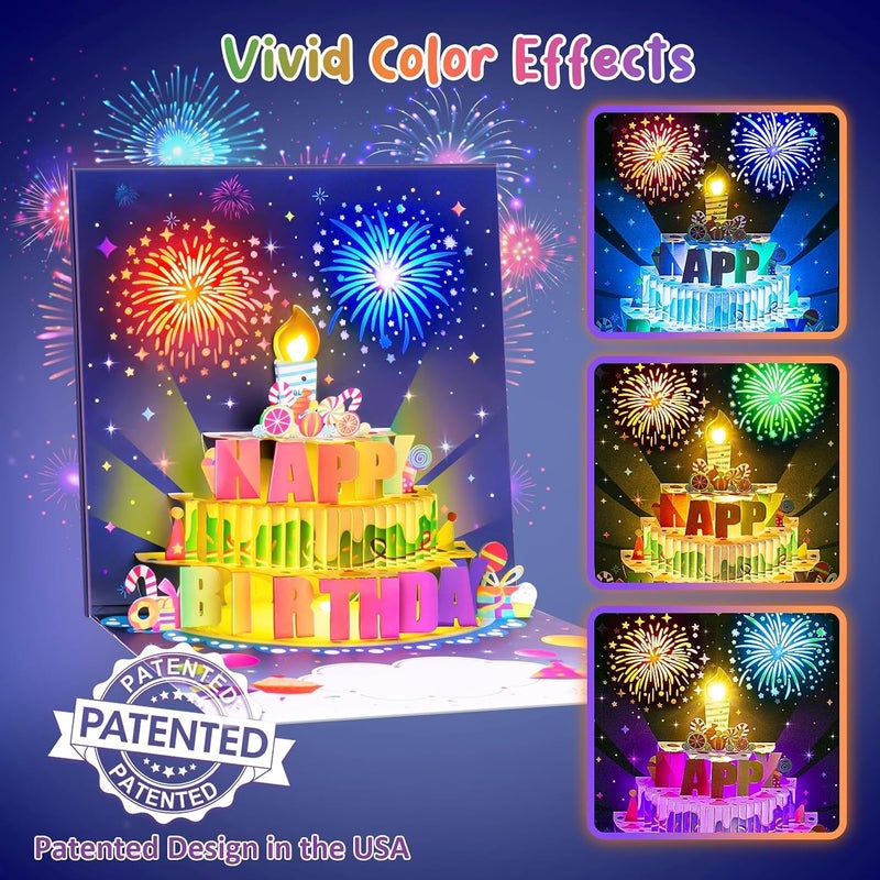 HYRAINBOW Birthday Cards with MUSIC & LIGHTS & BLOWABLE CANDLE Pop up Happy Birthday Card, Birthday Gifts for Women Men Husband Wife Sister Friends Kids-Navy Blue - Image 3