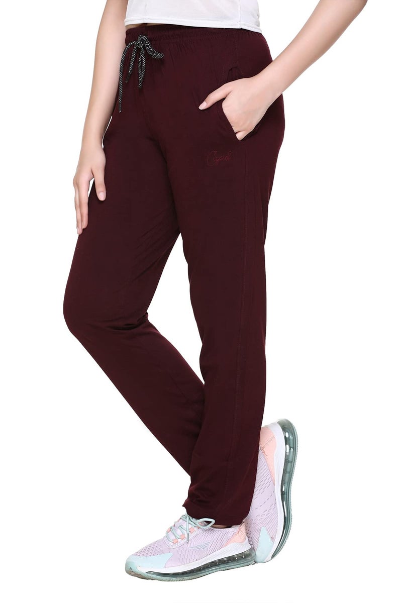 CUPID Women Relaxed Fit Cotton Lounge Pants, Comfortable Track Pant, Lower, Sports Trouser, Joggers n Daily Gym Wear for Ladies_Wine_M - Image 4