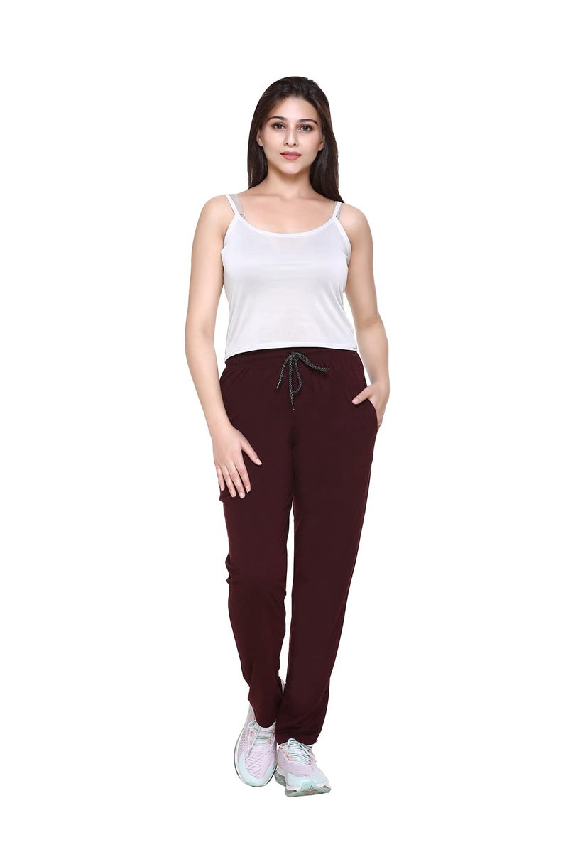 CUPID Women Relaxed Fit Cotton Lounge Pants, Comfortable Track Pant, Lower, Sports Trouser, Joggers n Daily Gym Wear for Ladies_Wine_M - Image 1