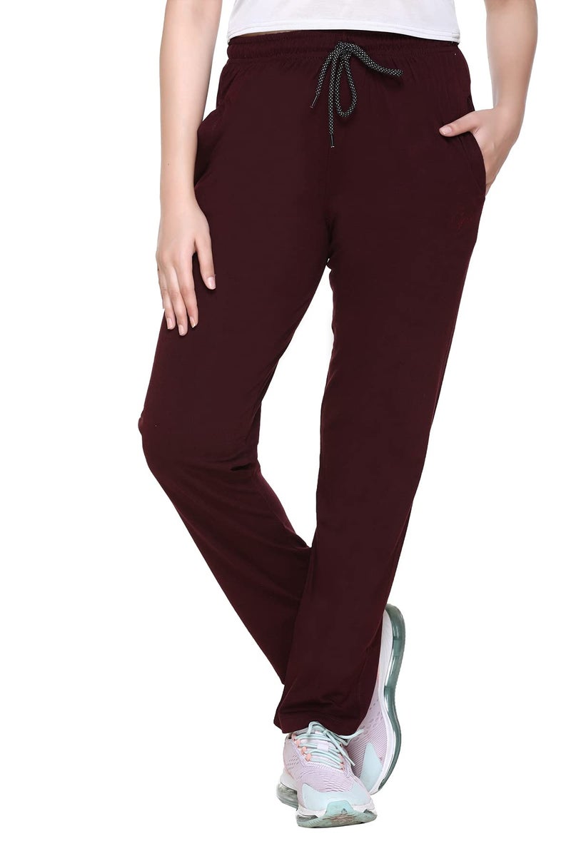 CUPID Women Relaxed Fit Cotton Lounge Pants, Comfortable Track Pant, Lower, Sports Trouser, Joggers n Daily Gym Wear for Ladies_Wine_M - Image 3