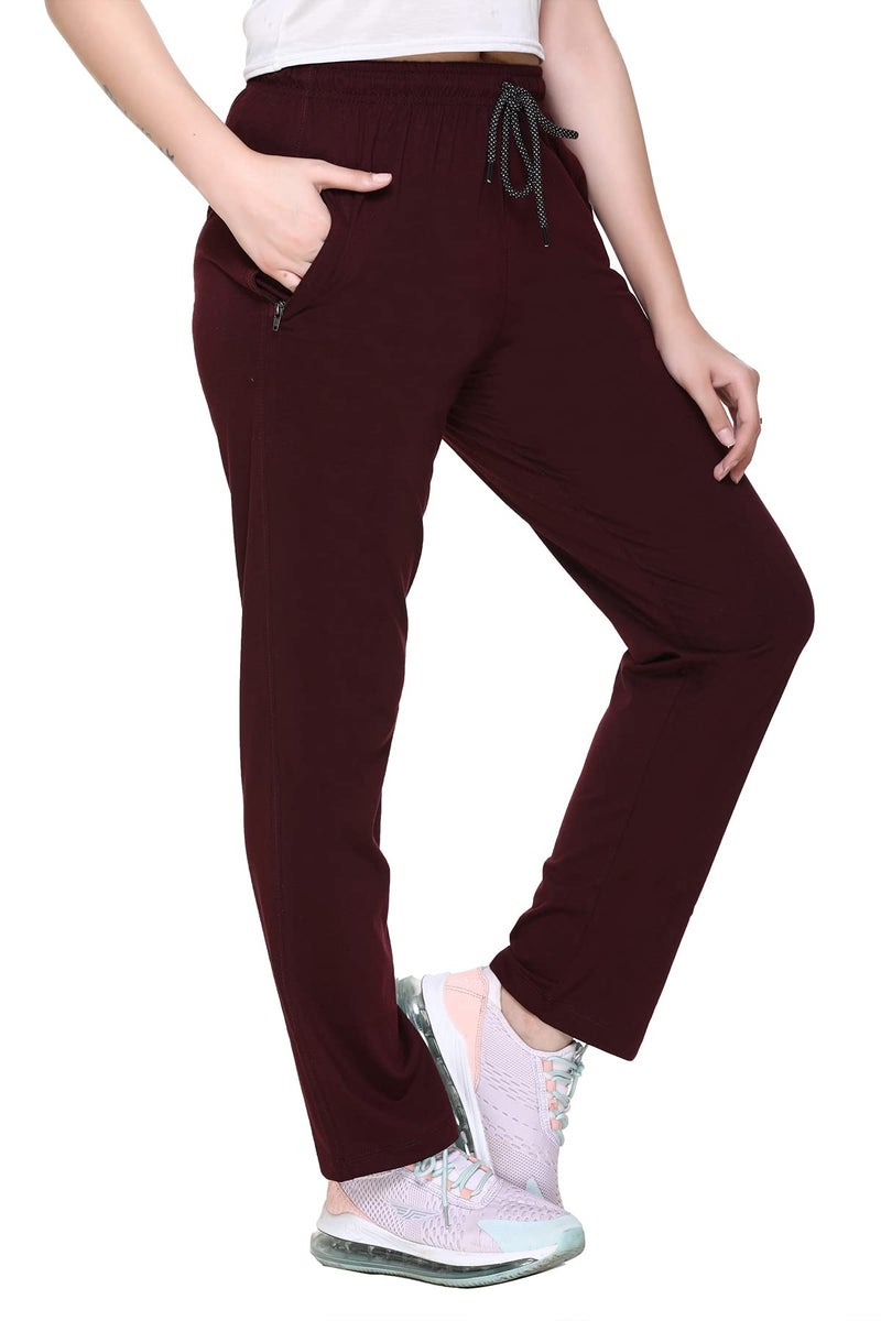 CUPID Women Relaxed Fit Cotton Lounge Pants, Comfortable Track Pant, Lower, Sports Trouser, Joggers n Daily Gym Wear for Ladies_Wine_M - Image 5