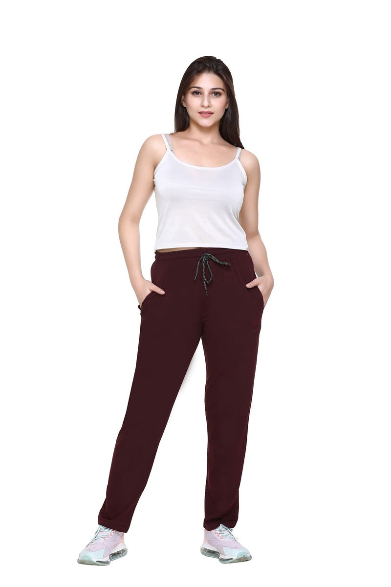 CUPID Women Relaxed Fit Cotton Lounge Pants, Comfortable Track Pant, Lower, Sports Trouser, Joggers n Daily Gym Wear for Ladies_Wine_M - Image 2