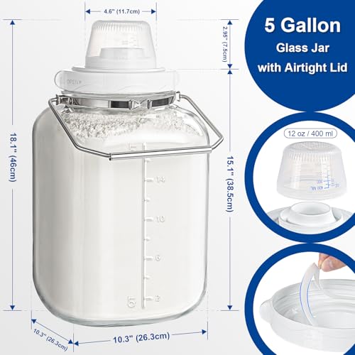 Daitouge 5 Gallon Glass Jar with Airtight Lid, Square Wide Mouth Storage Jar with Stainless Steel Handle, Glass Jug with Cup for Terrarium, Storage, Dog Treats, Mead Making - Image 2