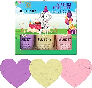 Bluesky مجموعة طلاء أظافر للأطفال من بلوسكاي - مجموعة بيض مرقط باللون الوردي والأصفر والبنفسجي - سهل الإزالة وغير سام وقائم على الماء وخالي من الروائح - طلاء أظافر للأطفال - مجموعة هدايا 3 × 5 مل مع ملصقات - Image 1