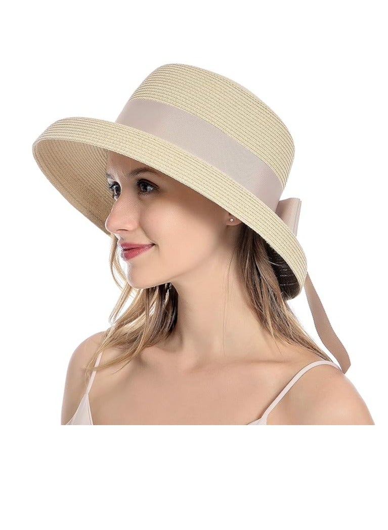 DUNISO Womens Summer Classical Bowknot Sun Hats, Travel Foldable Brim Bucket Hat Vintage Cloche Beach Fishing Cap, Straw Hat With Wind Lanyard Floppy Beach Hats For Women - Image 2