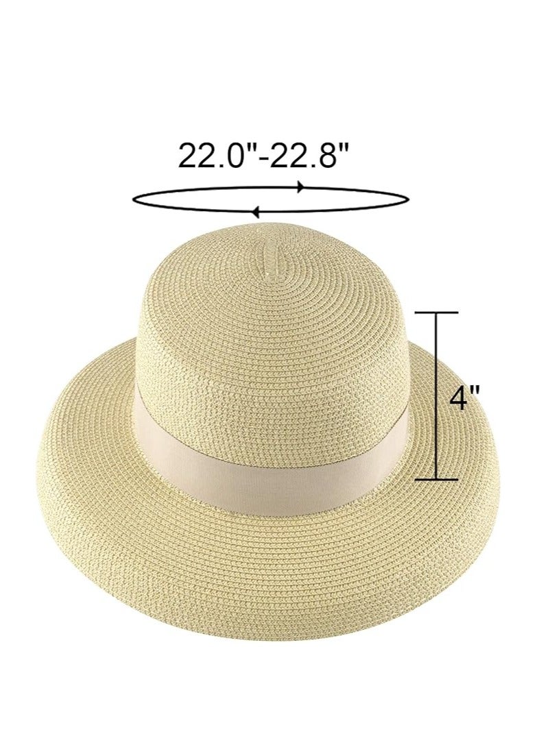 DUNISO Womens Summer Classical Bowknot Sun Hats, Travel Foldable Brim Bucket Hat Vintage Cloche Beach Fishing Cap, Straw Hat With Wind Lanyard Floppy Beach Hats For Women - Image 3