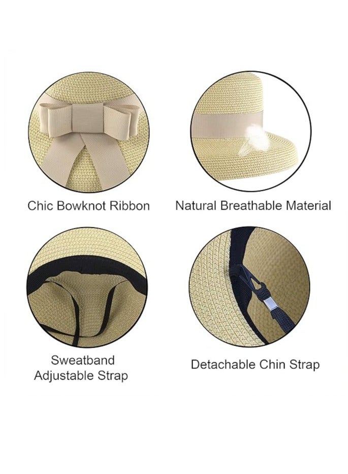 DUNISO Womens Summer Classical Bowknot Sun Hats, Travel Foldable Brim Bucket Hat Vintage Cloche Beach Fishing Cap, Straw Hat With Wind Lanyard Floppy Beach Hats For Women - Image 4