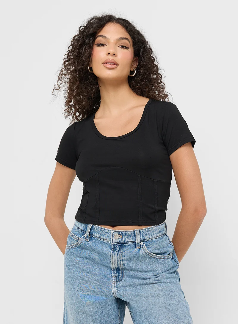 جينجر Fitted T-Shirt With Corset Bodice