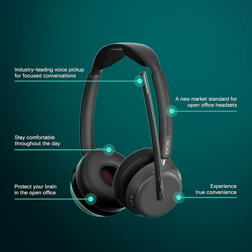 EPOS IMPACT 1060 DoubleSided Wireless Office Headset With Microphone EPOS AI Noise Cancellation Super Wideband Audio Bluetooth Comfortable Fit Perfect For Clear Calls In Busy Workspaces - Image 3
