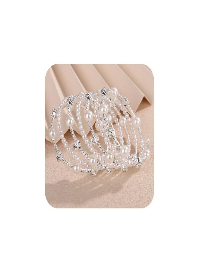BERYUAN Pearls Rhinestone Upper Arm Bracelets Rhinestone Arm Cuff Bracelets Elegant Pearls Arm Bracelets Rhinestone Pearls Arm Cuff Bangle for Wedding Women Wedding Party Prom Arm Braclets (silver) - Image 1