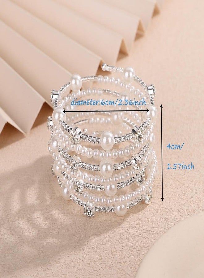 BERYUAN Pearls Rhinestone Upper Arm Bracelets Rhinestone Arm Cuff Bracelets Elegant Pearls Arm Bracelets Rhinestone Pearls Arm Cuff Bangle for Wedding Women Wedding Party Prom Arm Braclets (silver) - Image 4