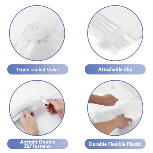 SELLWIZE Vacuum Storage Bags with Electric Pump, 4 Pack Large, Space Saver Bags with Triple-sealed Valve Airtight,Reusable Space Saver Compression Storage Bags For Packing - Image 5