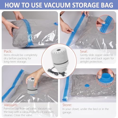 SELLWIZE Vacuum Storage Bags with Electric Pump, 4 Pack Large, Space Saver Bags with Triple-sealed Valve Airtight,Reusable Space Saver Compression Storage Bags For Packing - Image 3