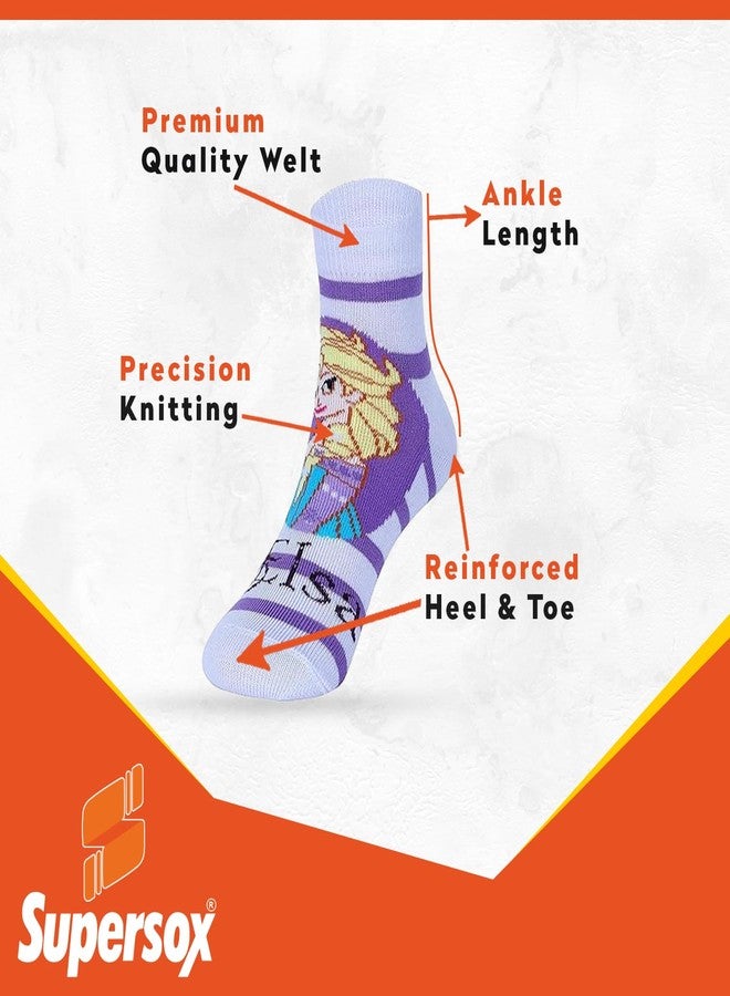 Supersox Ankle Frozen Character Socks for Girls, Made with Breathable, Anti Odour & Moisture Absorbent Combed Cotton with a Extra Durable Welt, Ideal For All Day Wear (Pack Of 5) - Image 3
