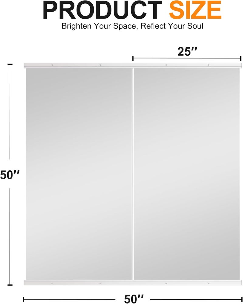 Delma Home Gym Mirror, 50''x25''x2PCS White Wall Mounted Large Frameless Tempered Glass Wall Mirror for Home Gym, Garage, Bedroom, Bathroom - Image 5