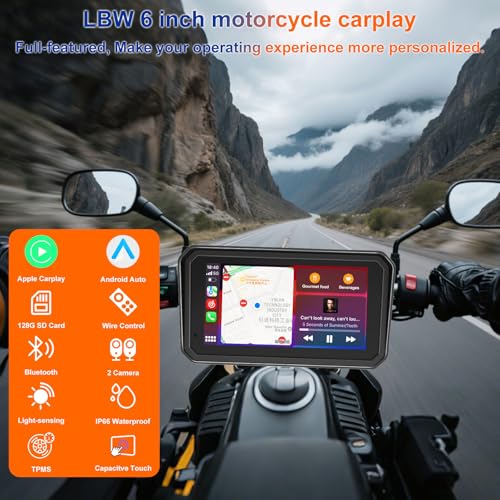 LBW MT600 Pro Portable Motorcycle Dash Cam, Quick-Release Magnetic Bracket, Wireless Motorcycle CarPlay & Android Auto, Motorbike TPMS GPS Navigation, 6" IP67 Waterproof Touchscreen, Free 128G SD Card - Image 2
