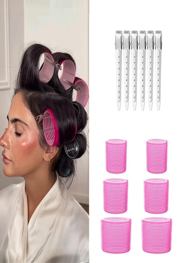 Pinaka 6Pcs Jumbo Large Hair Rollers Jumbo Rollers Hair Curlers 6 Pcs Set and 6 Pcs Sections Hair Clips for Long Medium Hair Volume (12 Pcs Set) - Image 1
