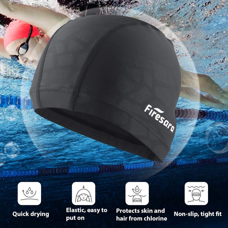 Firesara Fabric Swim Cap, High Elasticity Swimming Cap Keeps Hair Clean Breathable Fit Both Long Hair Short Hair, Swim Caps Woman Girls Men Kids One Size Hat - Image 2