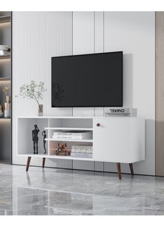 WERSMT Modern TV Cabinet for TV up to 60 Inch, Wooden TV Stand with Open Shelves and Storage for Living Room, White  - Image 3