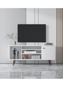 WERSMT Modern TV Cabinet for TV up to 60 Inch, Wooden TV Stand with Open Shelves and Storage for Living Room, White  - Image 4