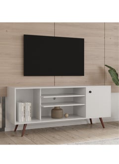 WERSMT Modern TV Cabinet for TV up to 60 Inch, Wooden TV Stand with Open Shelves and Storage for Living Room, White  - Image 2