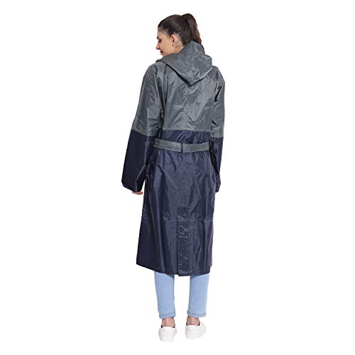 Wet Off Hood Rain Coats For Women Girls 10 Years Above Waterproof Best Raincoat(Navy-Grey, L) - Image 5