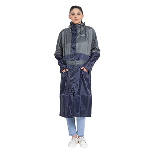 Wet Off Hood Rain Coats For Women Girls 10 Years Above Waterproof Best Raincoat(Navy-Grey, L) - Image 1