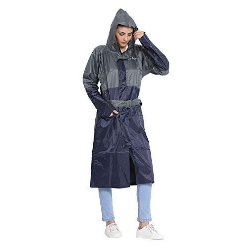 Wet Off Hood Rain Coats For Women Girls 10 Years Above Waterproof Best Raincoat(Navy-Grey, L) - Image 4