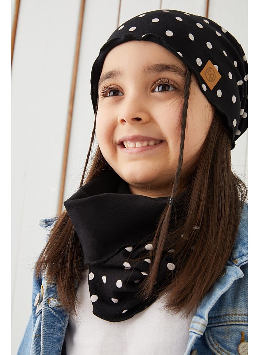Babygiz - Black and White Baby Girl Beanie Neck Collar Set Soft 100% Cotton Combed Cotton Trend Series - Image 1
