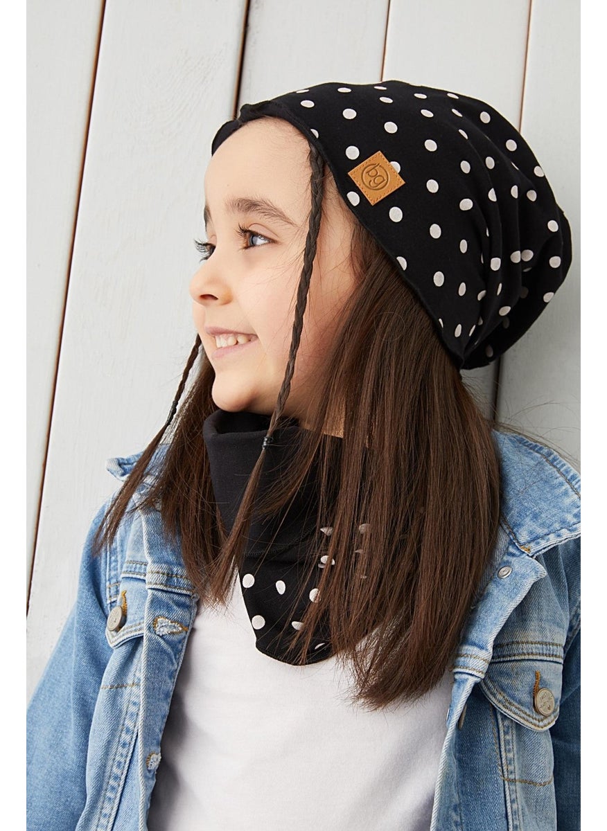 Babygiz - Black and White Baby Girl Beanie Neck Collar Set Soft 100% Cotton Combed Cotton Trend Series - Image 1