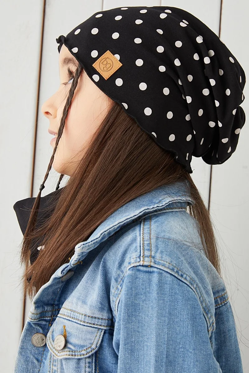 بيبيجيز Black and White Baby Girl Beanie Neck Collar Set Soft 100% Cotton Combed Cotton Trend Series